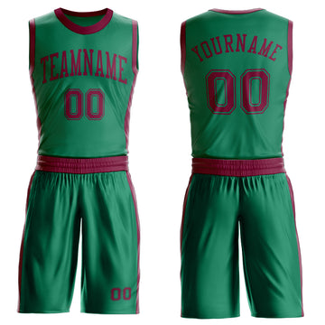 Custom Kelly Green Maroon Round Neck Suit Basketball Jersey