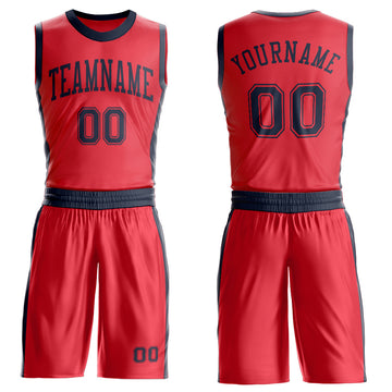 Custom Fire Red Navy Round Neck Suit Basketball Jersey