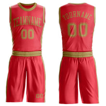 Load image into Gallery viewer, Custom Fire Red Old Gold Round Neck Suit Basketball Jersey
