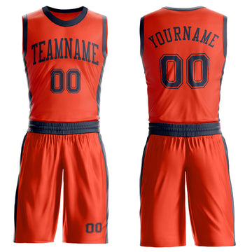 Custom Orange Navy Round Neck Suit Basketball Jersey