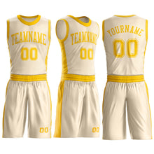 Load image into Gallery viewer, Custom Cream Gold Round Neck Suit Basketball Jersey

