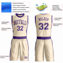 Laden Sie das Bild in den Galerie-Viewer, Custom Cream Purple Round Neck Suit Basketball Jersey
