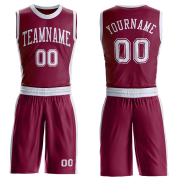 Custom Maroon White Round Neck Suit Basketball Jersey