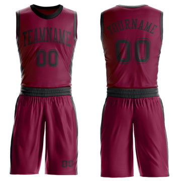 Custom Maroon Black Round Neck Suit Basketball Jersey