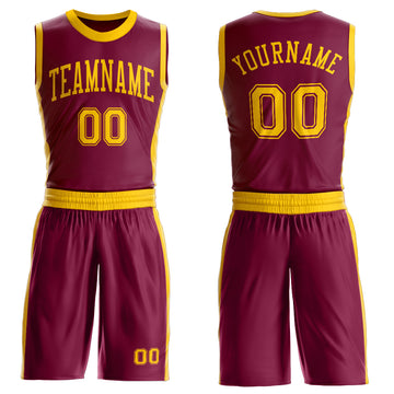 Custom Maroon Gold Round Neck Suit Basketball Jersey