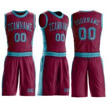 Load image into Gallery viewer, Custom Maroon Teal Round Neck Suit Basketball Jersey
