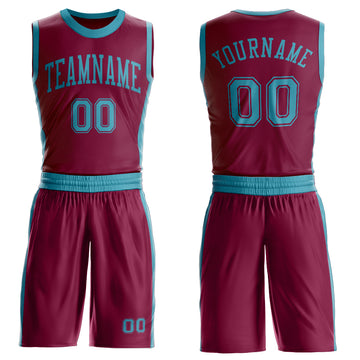Custom Maroon Teal Round Neck Suit Basketball Jersey