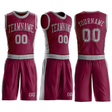 Load image into Gallery viewer, Custom Maroon Gray Round Neck Suit Basketball Jersey

