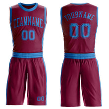 Load image into Gallery viewer, Custom Maroon Blue Round Neck Suit Basketball Jersey
