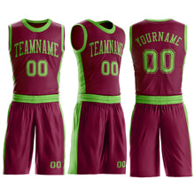 Load image into Gallery viewer, Custom Maroon Neon Green Round Neck Suit Basketball Jersey
