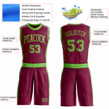Load image into Gallery viewer, Custom Maroon Neon Green Round Neck Suit Basketball Jersey
