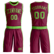 Load image into Gallery viewer, Custom Maroon Neon Green Round Neck Suit Basketball Jersey
