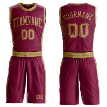 Custom Maroon Old Gold Round Neck Suit Basketball Jersey