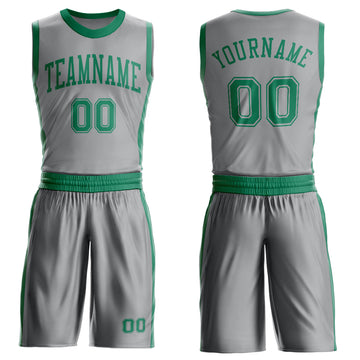 Custom Gray Kelly Green Round Neck Suit Basketball Jersey