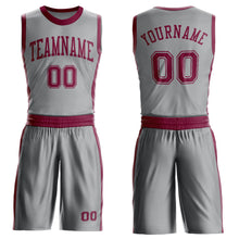 Laden Sie das Bild in den Galerie-Viewer, Custom Gray Maroon Round Neck Suit Basketball Jersey
