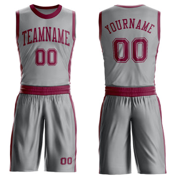 Custom Gray Maroon Round Neck Suit Basketball Jersey