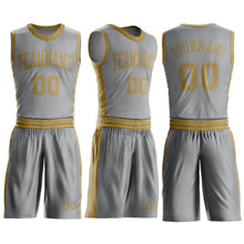 Laden Sie das Bild in den Galerie-Viewer, Custom Gray Old Gold Round Neck Suit Basketball Jersey
