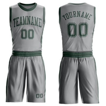 Custom Gray Green Round Neck Suit Basketball Jersey