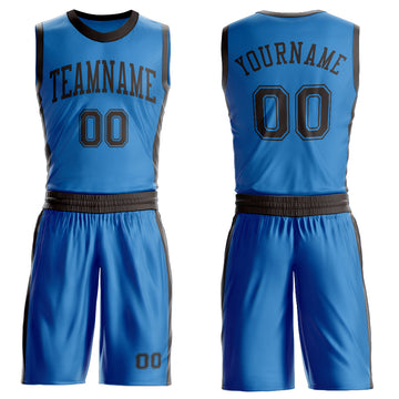 Custom Blue Brown Round Neck Suit Basketball Jersey