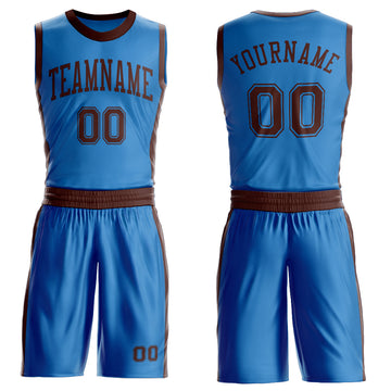 Custom Blue Brown Round Neck Suit Basketball Jersey