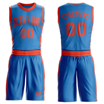 Custom Blue Orange Round Neck Suit Basketball Jersey