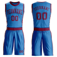 Laden Sie das Bild in den Galerie-Viewer, Custom Blue Maroon Round Neck Suit Basketball Jersey
