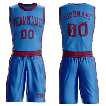 Custom Blue Maroon Round Neck Suit Basketball Jersey