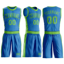 Laden Sie das Bild in den Galerie-Viewer, Custom Blue Neon Green Round Neck Suit Basketball Jersey
