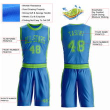 Laden Sie das Bild in den Galerie-Viewer, Custom Blue Neon Green Round Neck Suit Basketball Jersey
