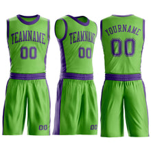 Laden Sie das Bild in den Galerie-Viewer, Custom Neon Green Purple Round Neck Suit Basketball Jersey
