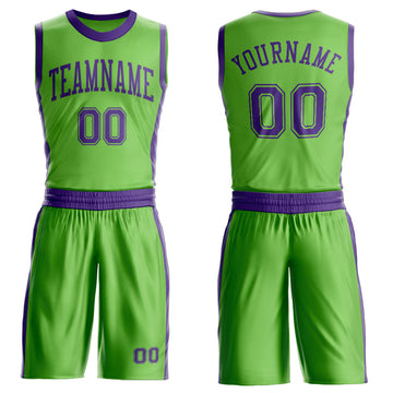 Custom Neon Green Purple Round Neck Suit Basketball Jersey