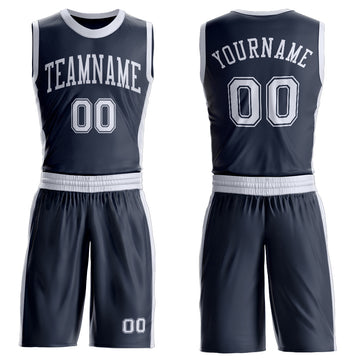 Custom Navy White Round Neck Suit Basketball Jersey
