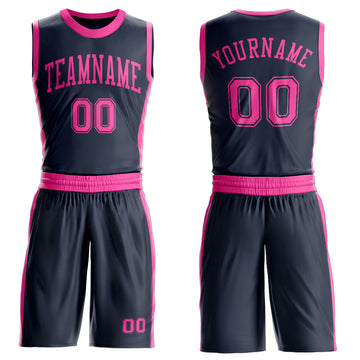 Custom Navy Pink Round Neck Suit Basketball Jersey
