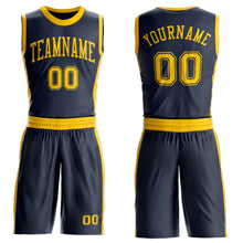 Load image into Gallery viewer, Custom Navy Gold Round Neck Suit Basketball Jersey
