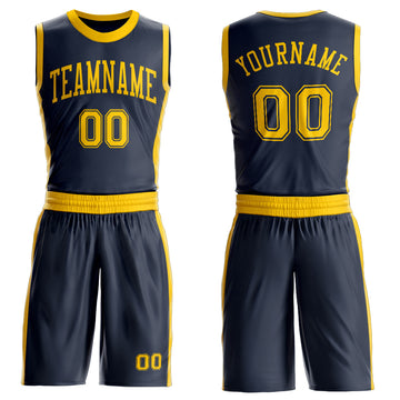 Custom Navy Gold Round Neck Suit Basketball Jersey