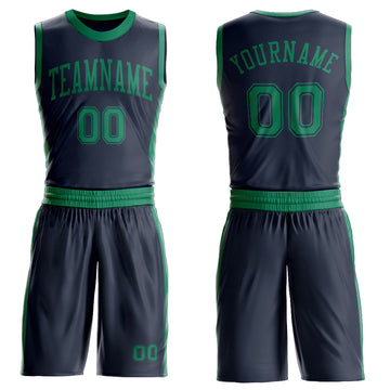 Custom Navy Kelly Green Round Neck Suit Basketball Jersey