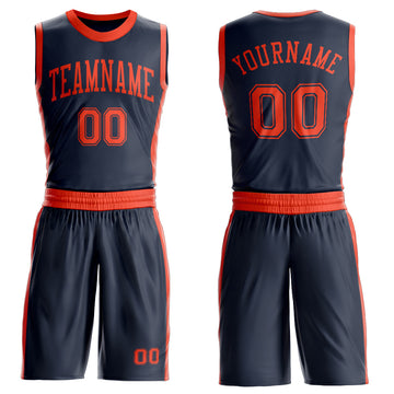 Custom Navy Orange Round Neck Suit Basketball Jersey