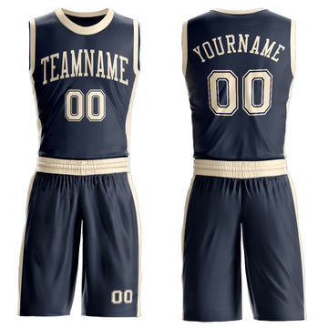 Custom Navy Cream Round Neck Suit Basketball Jersey