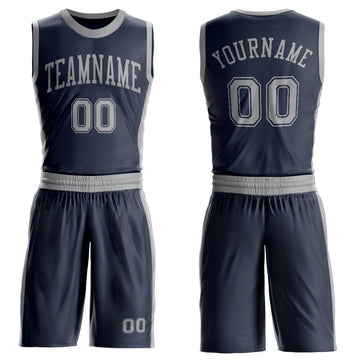 Custom Navy Gray Round Neck Suit Basketball Jersey
