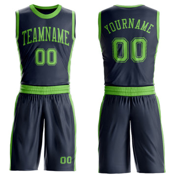 Custom Navy Neon Green Round Neck Suit Basketball Jersey