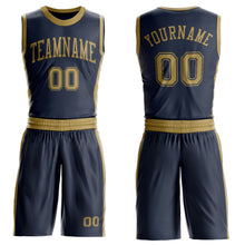 Laden Sie das Bild in den Galerie-Viewer, Custom Navy Old Gold Round Neck Suit Basketball Jersey
