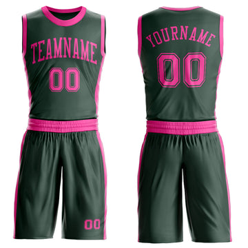 Custom Green Pink Round Neck Suit Basketball Jersey
