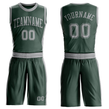 Custom Green Gray Round Neck Suit Basketball Jersey