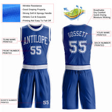 Laden Sie das Bild in den Galerie-Viewer, Custom Royal White Round Neck Suit Basketball Jersey
