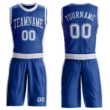 Custom Royal White Round Neck Suit Basketball Jersey