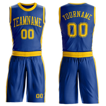 Custom Royal Gold Round Neck Suit Basketball Jersey