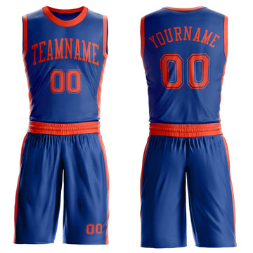 Custom Royal Orange Round Neck Suit Basketball Jersey