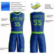 Laden Sie das Bild in den Galerie-Viewer, Custom Royal Neon Green Round Neck Suit Basketball Jersey

