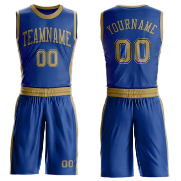 Custom Royal Old Gold Round Neck Suit Basketball Jersey