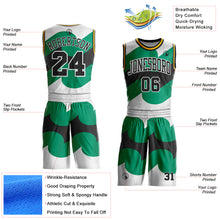 Load image into Gallery viewer, Custom White Black Green-Gold Wave Geometric Stripe Round Neck Sublimation Basketball Suit Jersey
